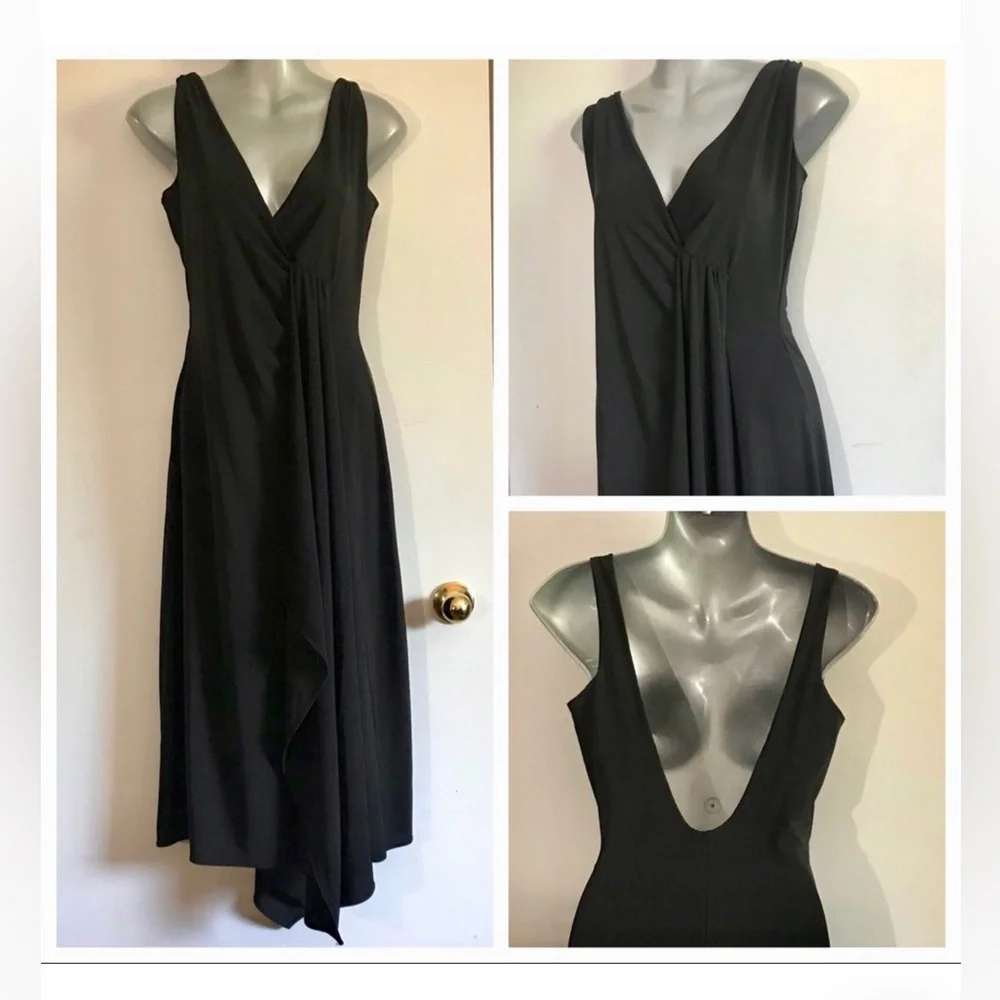 Vintage Sleeveless Midi Elegant Asymmetrical Hem Dress True Black Size Medium - Picture 2 of 9